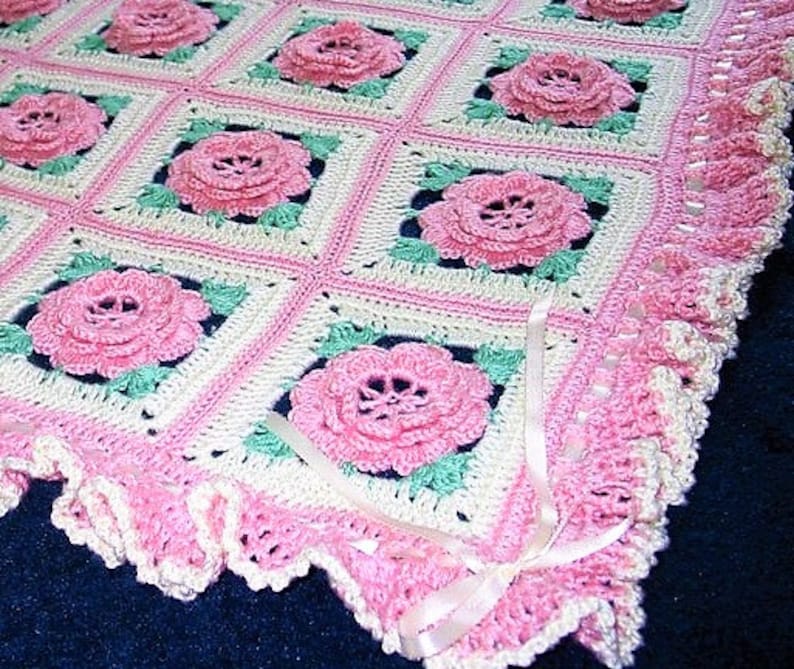 Vintage Crochet Pattern Pretty Ruffles & Roses Baby Afghan Etsy