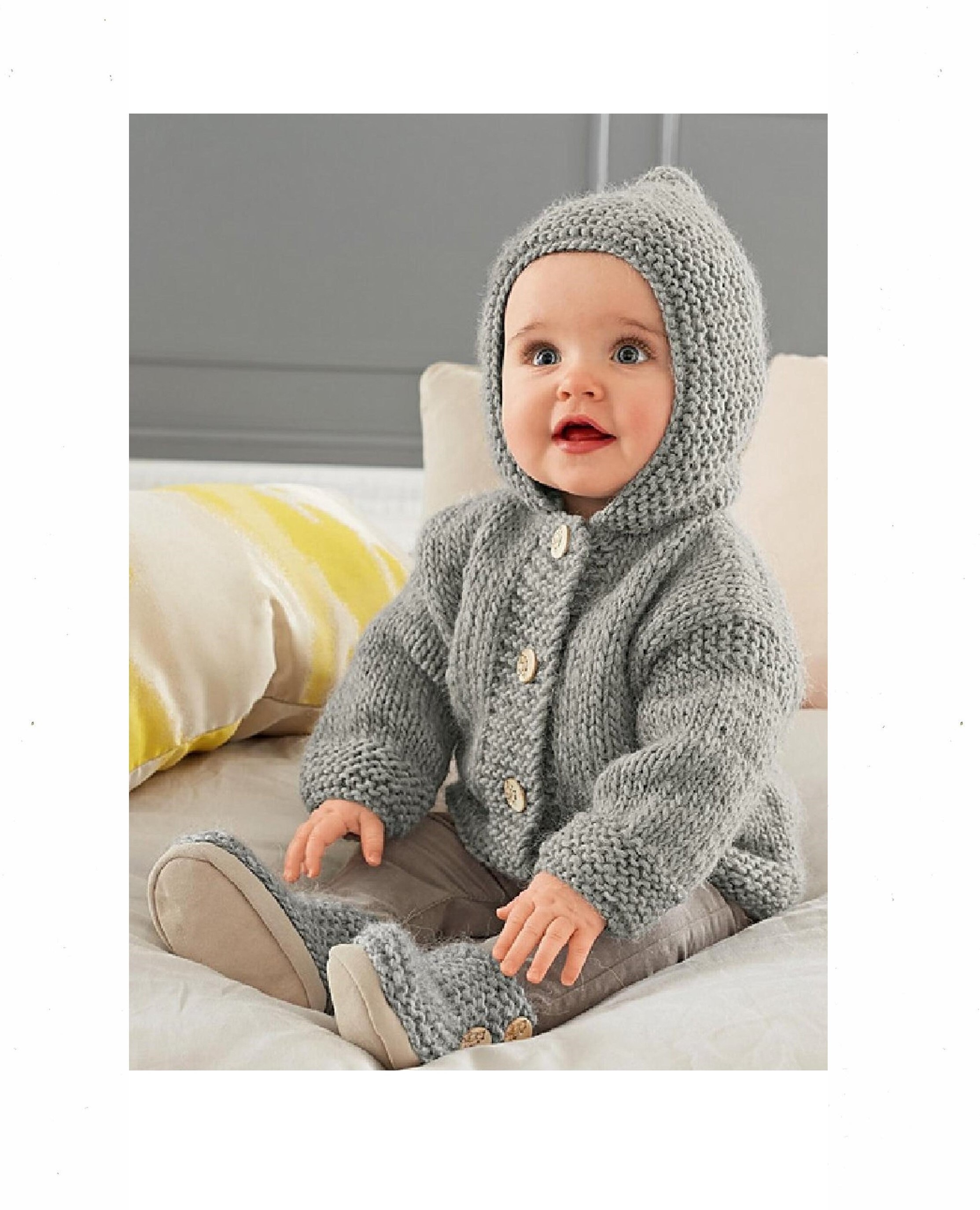 Vintage Knitting Pattern Baby Pixie Hoodie Hooded Jacket & Booties Se…
