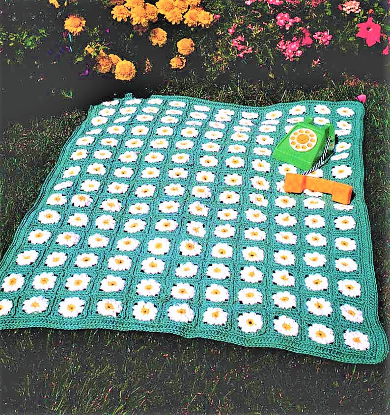 Vintage Crochet Pattern Daisy Field Baby Afghan Blanket Etsy