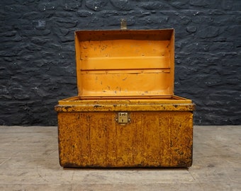 Antique Tin Steamer Trunk / Chest ~ Vintage Decorative Storage ~ Great Patina ~ Boot or Toy Box ~ Hallway Living Room Bedroom Decor