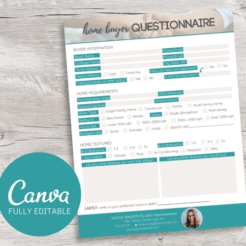 HOME BUYER QUESTIONNAIRE Real Estate Client Questionnaire Etsy Canada