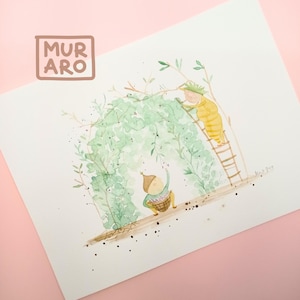 Originale de la fée des forêts | Aquarelle personnalisée faite main douce d'enfant | Tableau Conte Jardin Waldorf | Cadeau sans sexe du nouveau-né