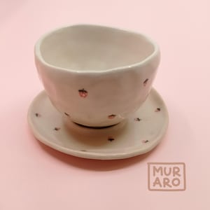 Walderdbeere illustrierte Keramik Espressotasse | Kleine Kaffee-Liebhaber-Tasse | Handgemachtes Geschenk für Sie Süße Einzigartige Früchte Bemalte Keramik