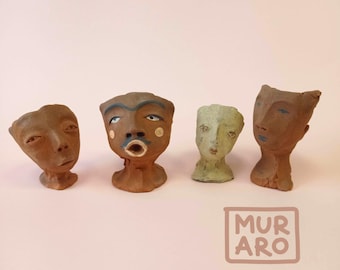 Handmade Terracotta Head Sculpture: Tiny Collectible Figurine