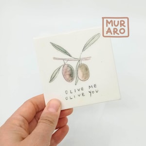 Olive Design Ceramic Coaster: Mediterranean Kitchen Decor