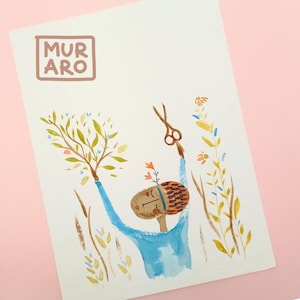 Ilustración original de celebración de la vida / Tarjeta de cumpleaños con acuarela caprichosa / Decoración de pared con regalo único / Obra de arte botánica única en su tipo