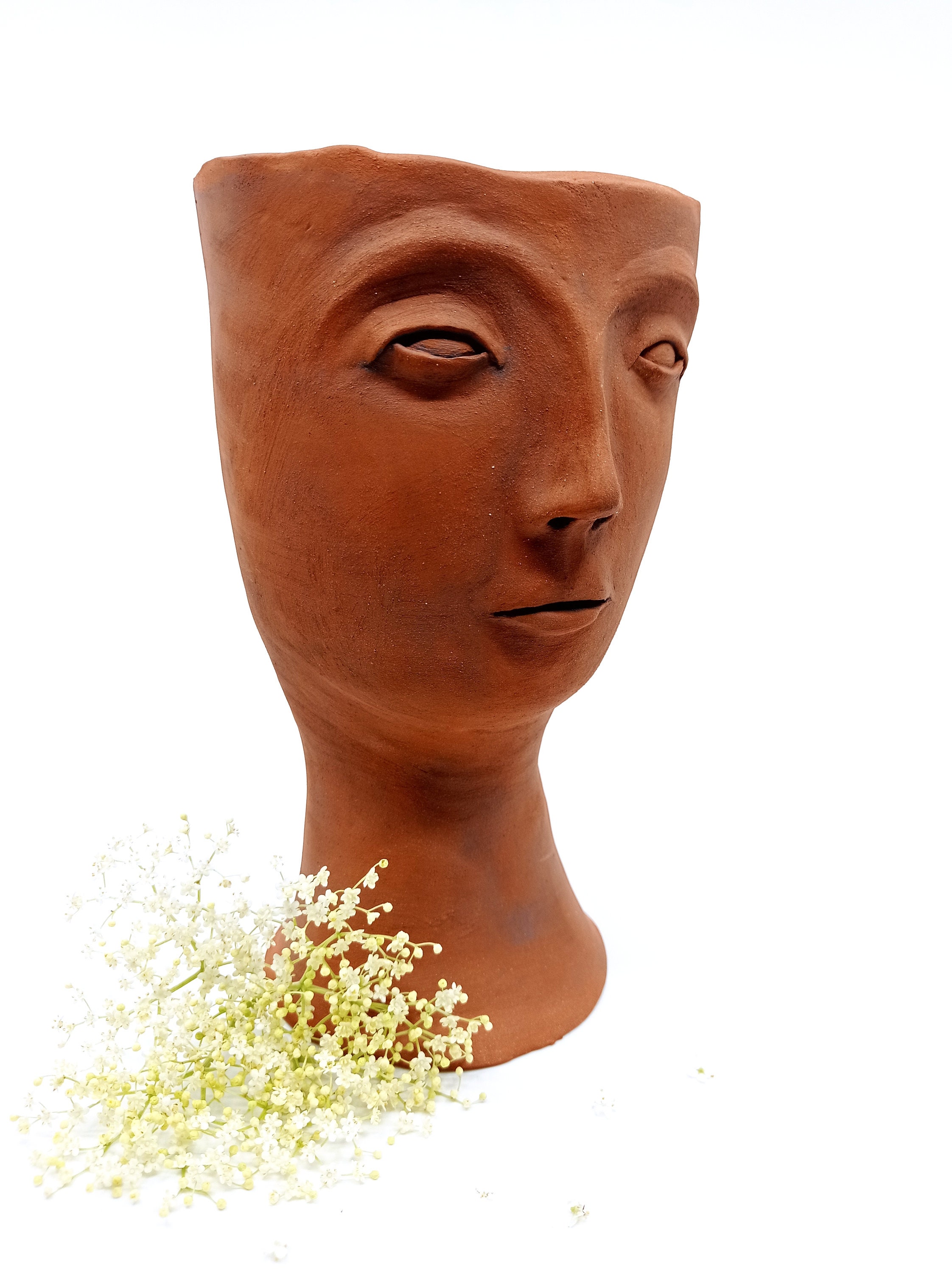 Unique terracotta ceramic headvase fresh flowers holder Etsy