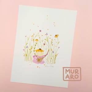 Märchen Original Illustration | Personalisierte handgemachte süße Kind Aquarell | Zauberhaftes Gartenbild | Geschlechtsfreies Neugeborenen Geschenk