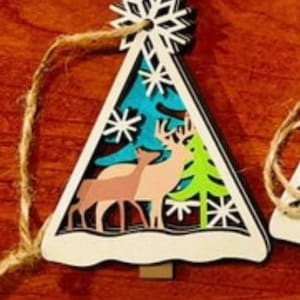 4” 3D wooden handmade deer in forest ornament