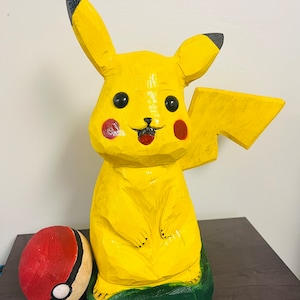 16 inch wooden hand carved pikachu sculpture
