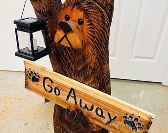 3 Foot Tall Cedar Bear Chainsaw Carving With Go Away Sign - Etsy