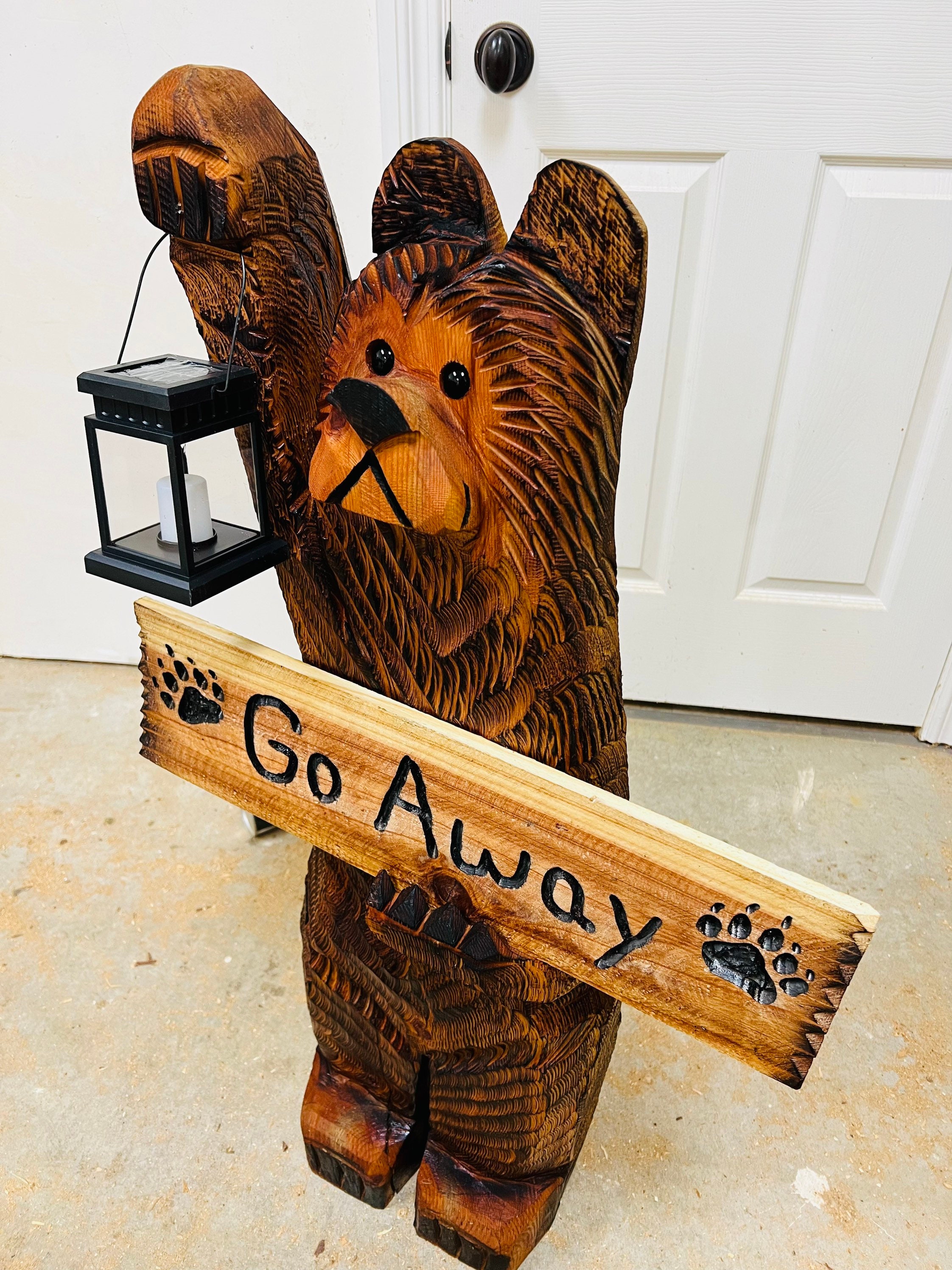 3 Foot Tall Cedar Bear Chainsaw Carving With Go Away Sign - Etsy