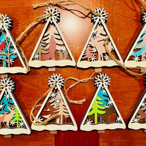 4” 3D wooden handmade snowy wildlife Christmas ornament set of 8 free shipping USA made