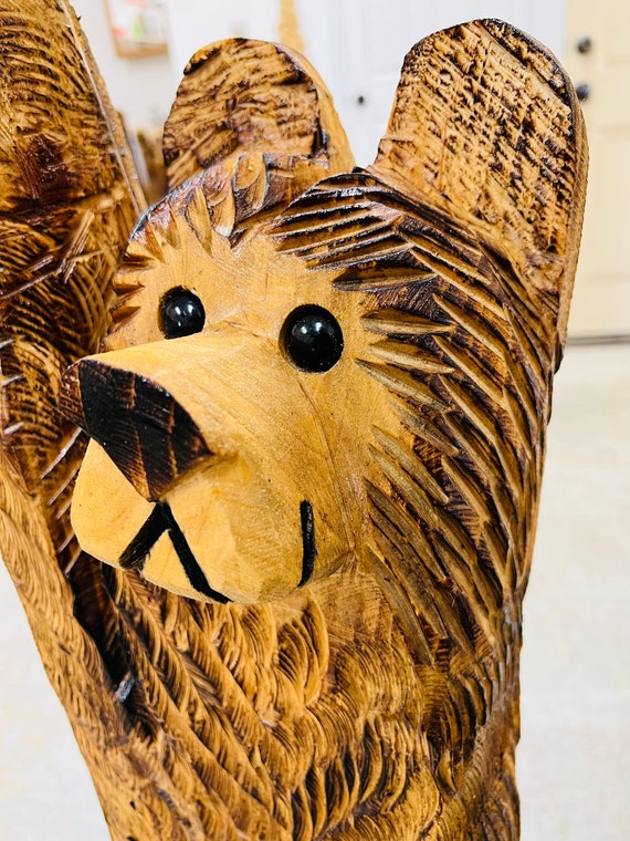 3 Foot Tall Cedar Bear Chainsaw Carving With Go Away Sign - Etsy