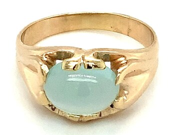 Circa 1980, 1.67 Oval Cabochon Cat's Eye Aquamarine Ring, 14k Yellow Gold, Size 9.5