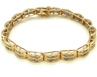 Circa 1980, 2 Row Channel Set Diamond Bracelet, 5.5mm, 7", 14k Yellow Gold