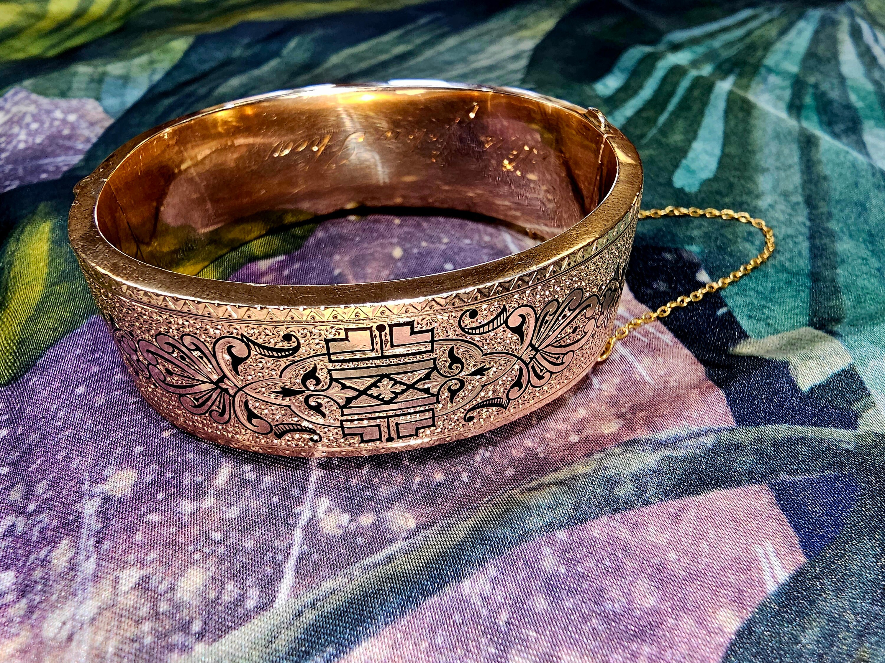 Circa 1900, a 20mm Wide 14k Yellow Gold, Flat Hinged Bangle
