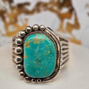 Kingman Turquoise & Sterling Silver Cuff Bracelet. Fits wrist approx. 7.5”.