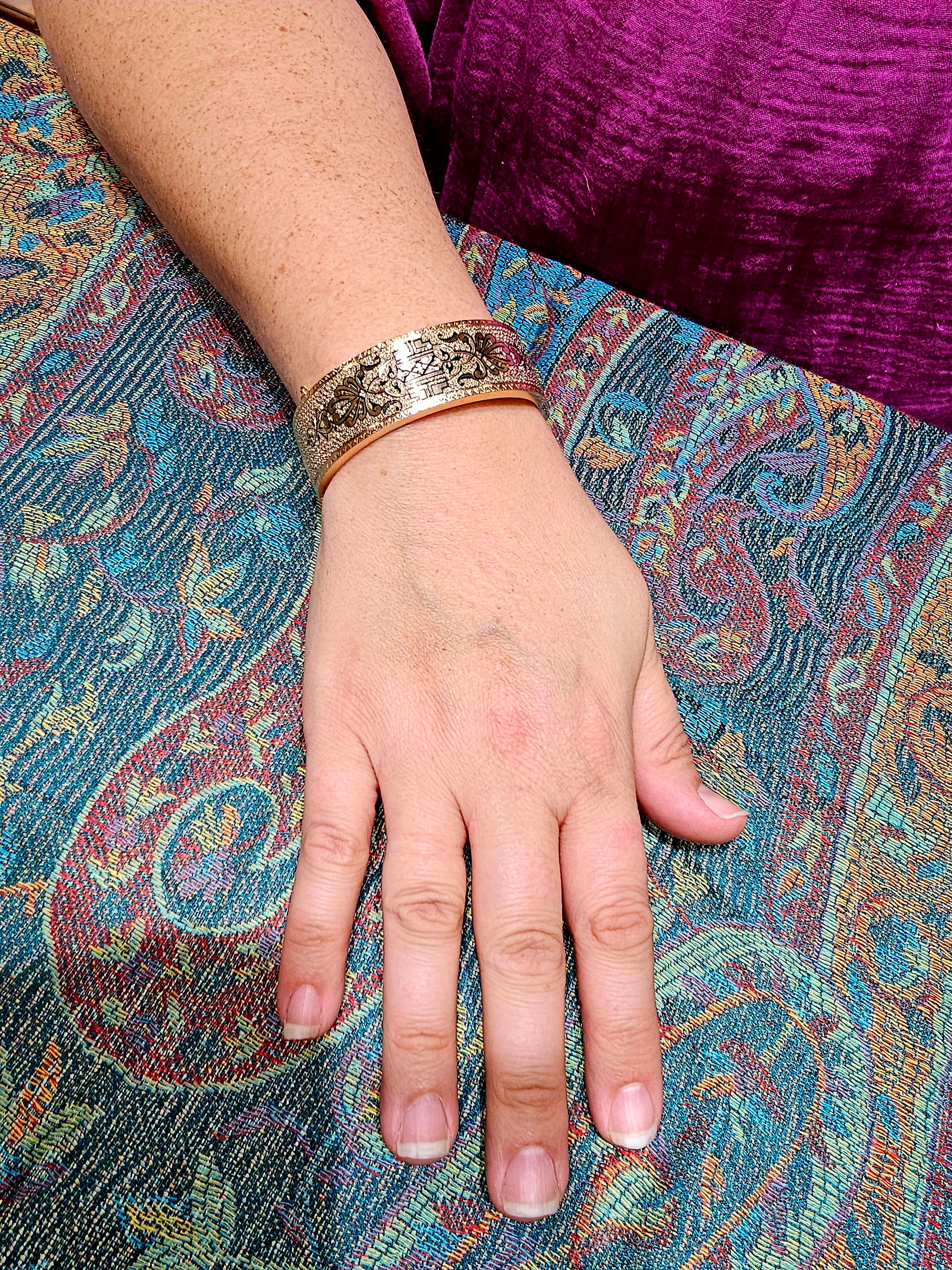 Circa 1900, a 20mm Wide 14k Yellow Gold, Flat Hinged Bangle Circa 1900, a 20mm Wide 14k Yellow Gold, Flat Hinged Bangle