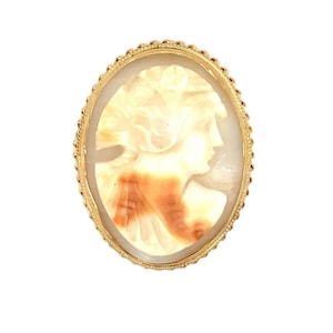 14k Yellow Gold Vintage Shell Cameo Pin/Pendant. Circa 1940.