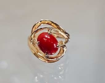 14k Yellow Gold 9 X 7mm Red Carnelian Oval Cabochon Ring