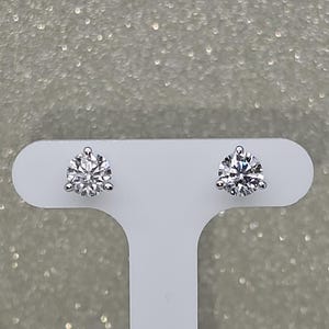Natural 1.03ctw Round Brilliant Cut Diamond & 14k White Gold Martini Style Stud Earrings.