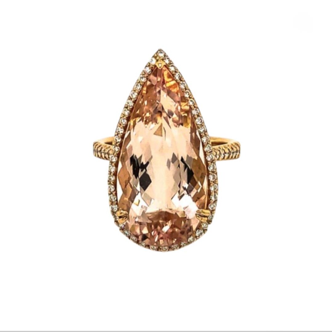 Vintage 18k Rose Gold Pear Shaped Morganite & Diamond Ring. Size 7.25 ...