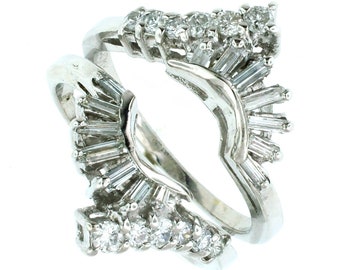 A vintage 14k white gold and diamond gaurd/insert ring 1/2ctw.