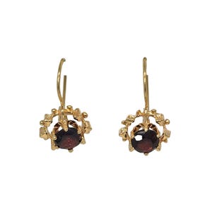 14k Yellow Gold & Garnet 5mm Round Dangle Earrings.