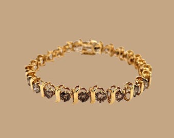 Vintage 10k Yellow Gold "S" Link Style Light Brown 7.5ctw Diamond Bracelet. 7" inches