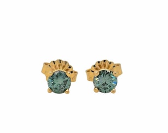 14k Yellow Gold Teal Diamond Stud Earrings, 1/2ctw