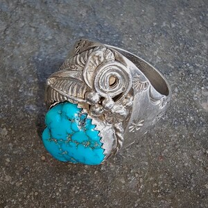 Vintage Turquoise Nugget & Sterling Silver Ring. Size 11.5