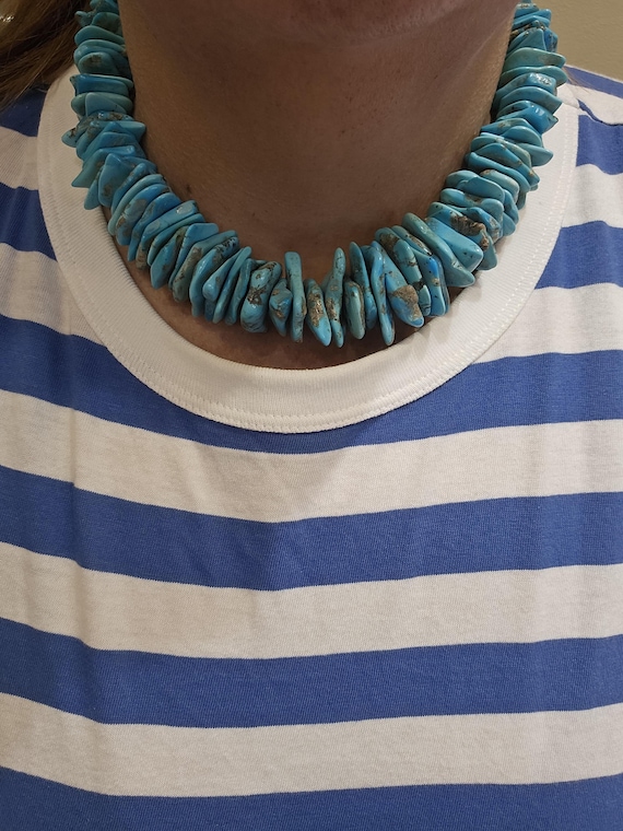 Vintage Turquoise Slice Necklace. 18