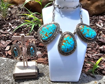 Vintage Number 8 Mine Turquoise & Sterling Silver Necklace and