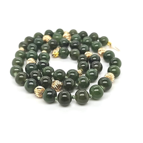 Circa 1970, a 20" long 8mm nephrite jade bead nec… - image 5
