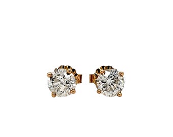 Vintage 14k yellow gold natural round brilliant cut diamond stud earrings 1.24ctw.