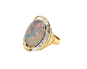 Vintage 18k Gelbgold, Platin Opal & Diamant Ring. Größe 6,75