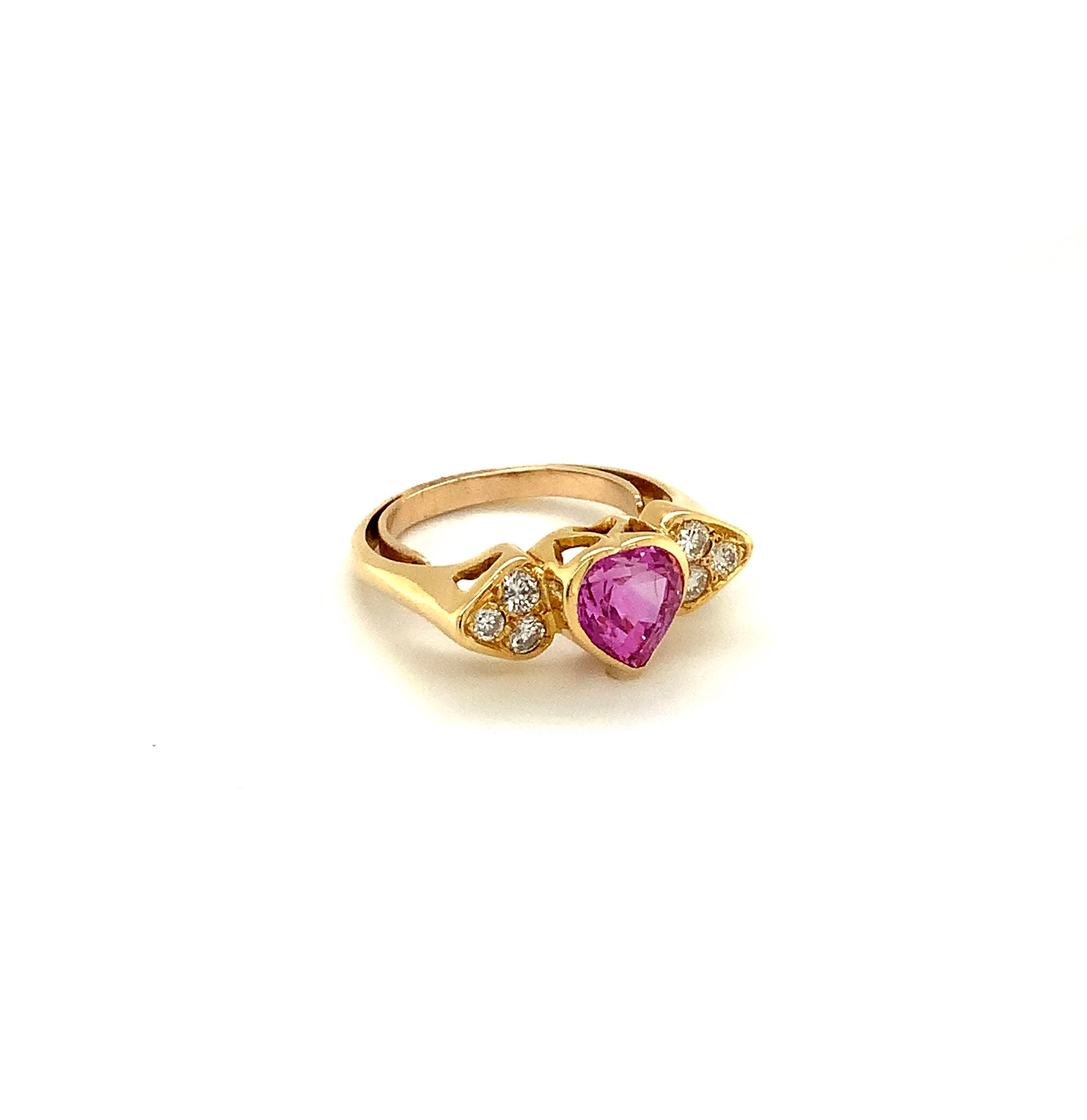 Anillo de diamantes y zafiro rosa en forma de corazón de oro Etsy