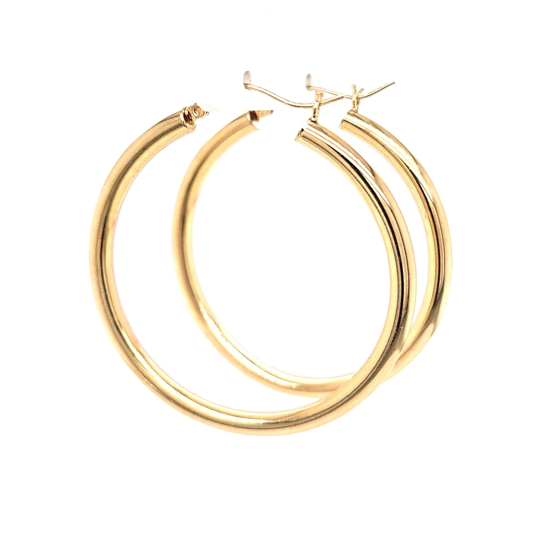 14K イエローゴールド 厚手チューブフープピアス クリックダウン