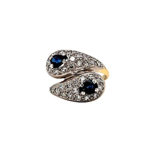 14k Yellow Gold Pave&#39; Diamond and Sapphire By-pass Style Ring. Size 7.