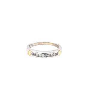 14k White Gold w/ Yellow Gold Bars, Channel-set Diamond Band Ring. Size 6.75