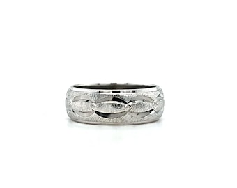 Vintage 14k witgouden bandring met textuur. Maat 7