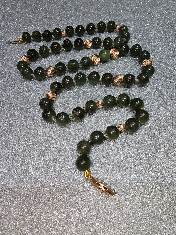 Circa 1970, a 20" long 8mm nephrite jade bead nec… - image 7