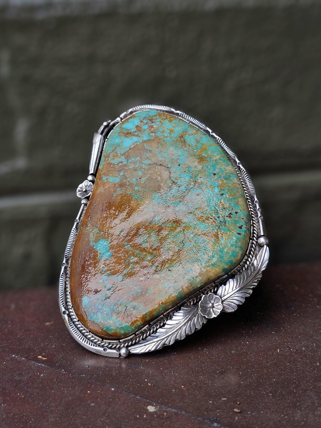 Turquoise & Sterling Silver Statement Cuff. Fits Wrist