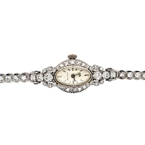 Vintage 14k white gold & diamond Bulova ladie's mechanical wristwatch. 6.25" length image 10