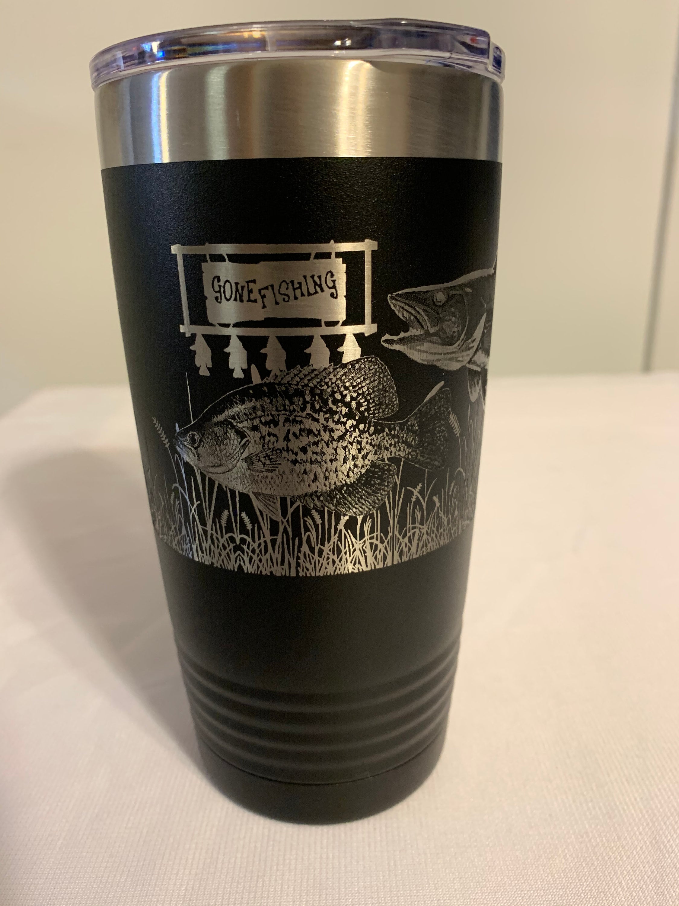 20 Oz Stainless Steel Black Tumbler Laser Engraved With Fish Etsy