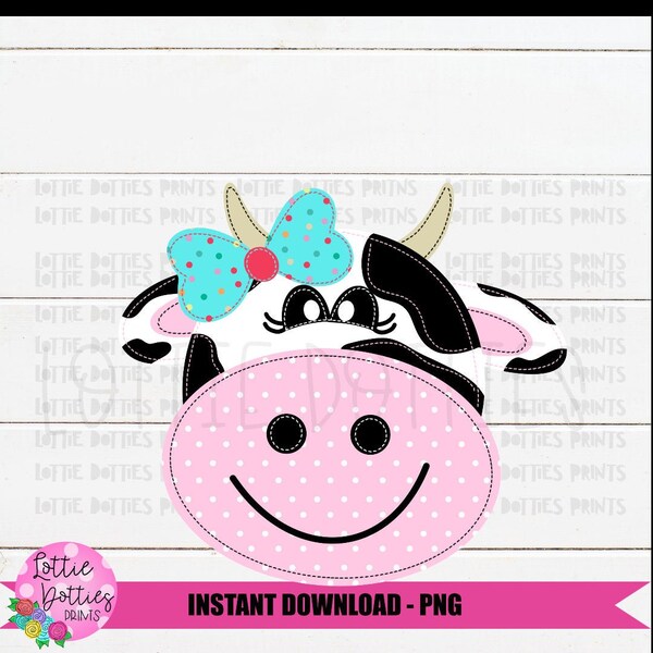 Faux Applique girl cow  Png - Digital Download - Girls Png Design - Pig Png