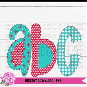 Strawberry Faux Applique Alphabet - Alpha Pack - Alphabet Clipart - Instant Download - Strawberries Alphabet