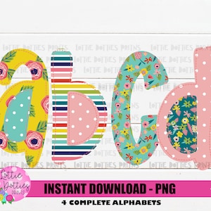 Floral and Stripe Faux Applique Alphabet - Alpha Pack - Alphabet Clipart - Instant Download - Rainbow