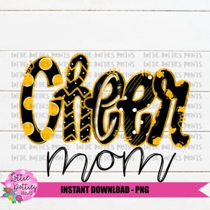 Cheer Mom Png - Cheerleader Sublimation File - Black and Gold - Instant download - Digital Download